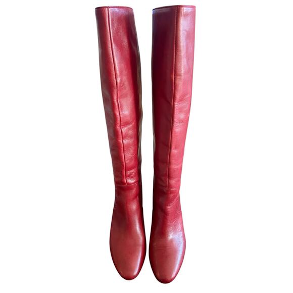 Loeffler Randall Goldy Leather Knee High Boots Block Heels Statement Red Sz 8.5B - Picture 2 of 11